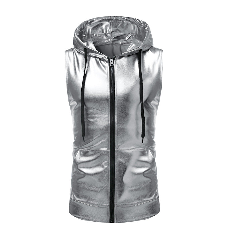 Fashion Dance Bright Hooded Drawstring Zipper Vest