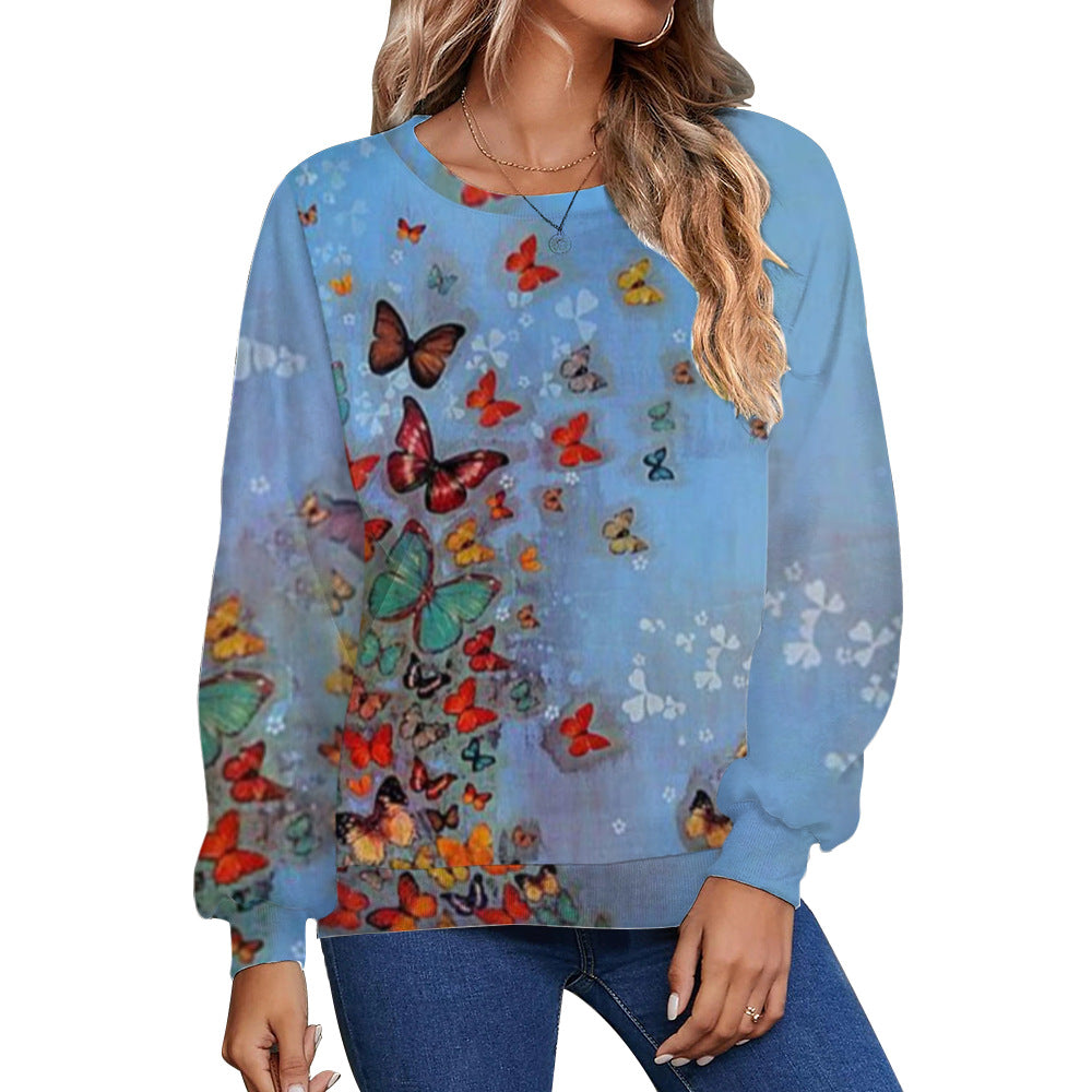 Women's Fall Winter Fashion Printed Loose Casual Long Sleeves Round Neck Sweater