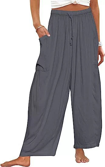 Elastic Waistband Pocket Casual Pants
