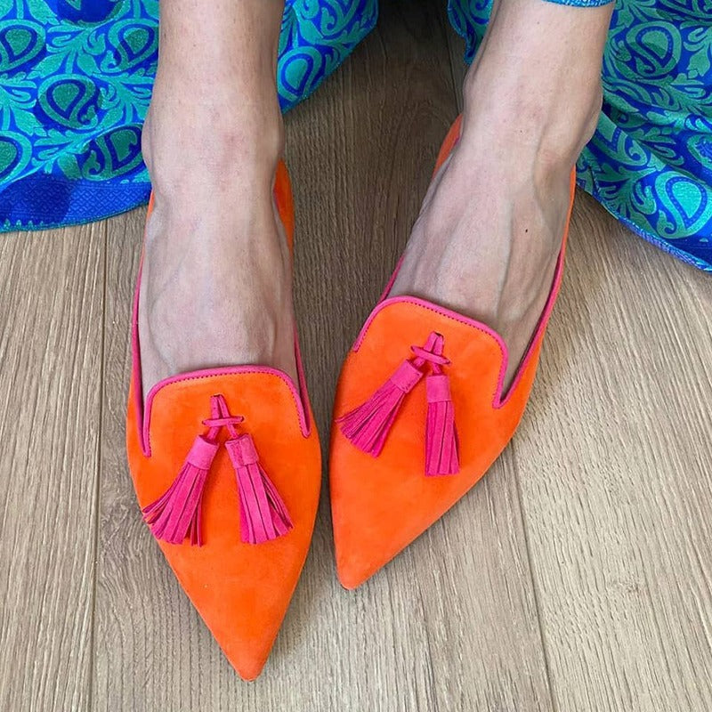 New Low-heeled Pointed-toe Shallow-mouth Tassel Casual Shoes