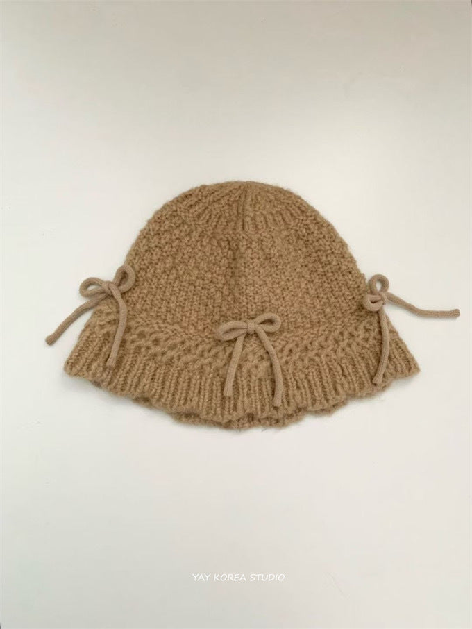 Autumn And Winter Bow Knitted Fisherman Hat Wool Bucket