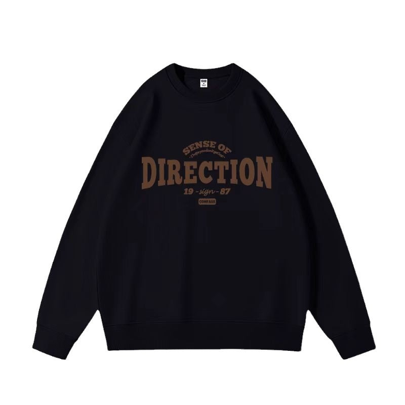 Retro Alphabet Printed Crew Neck Sweatshirt Women's Loose All-match Long Sleeve