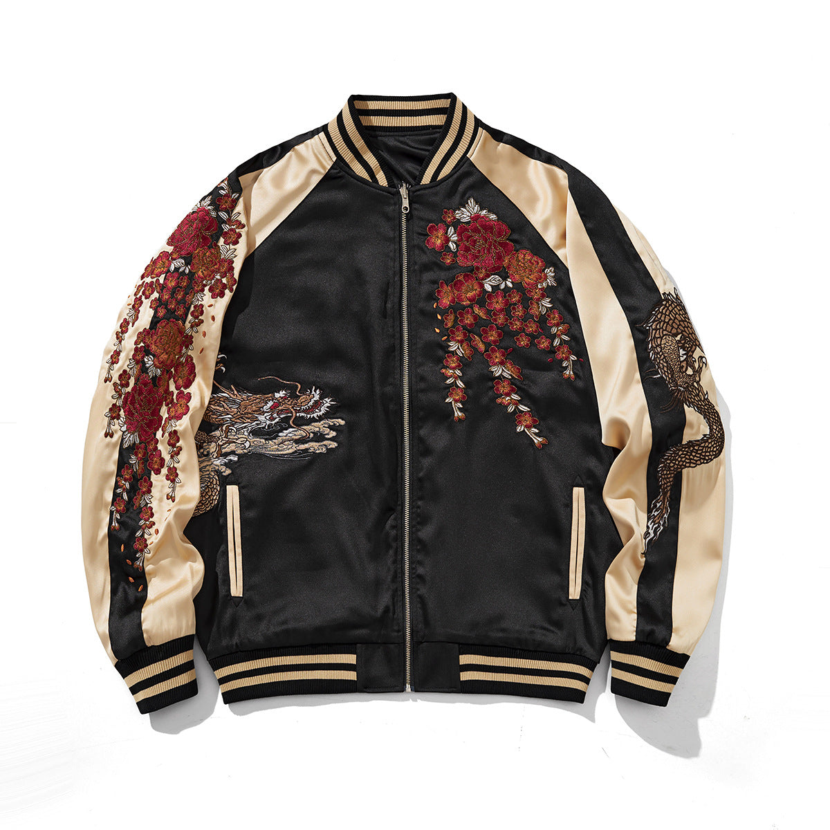 Mens Heavy Duty Embroidered Dragon Casual Baseball Style Jacket With A Dragon Theme