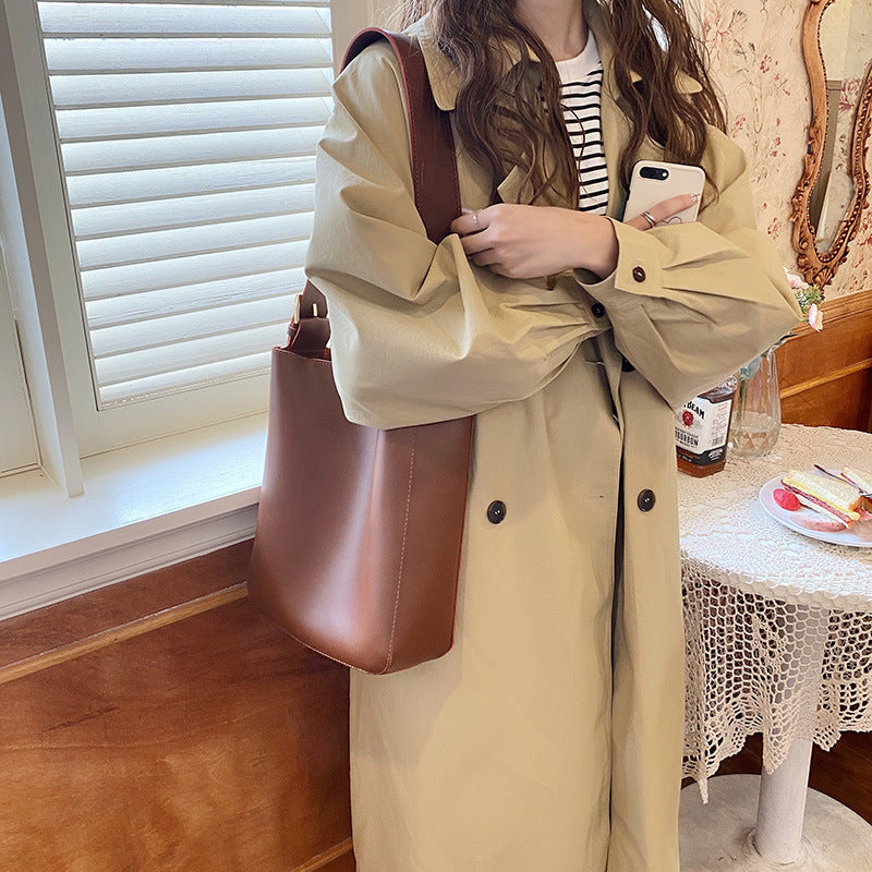 Autumn Winter Retro Chic Simple Casual Large Capacity One-shoulder Bucket Bag