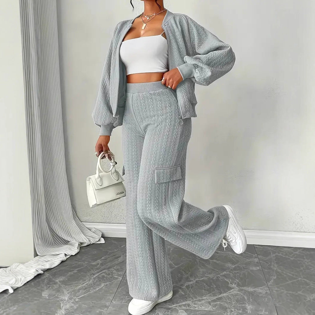 Stylish Casual Knit Hoodie And Pants Two-piece Set