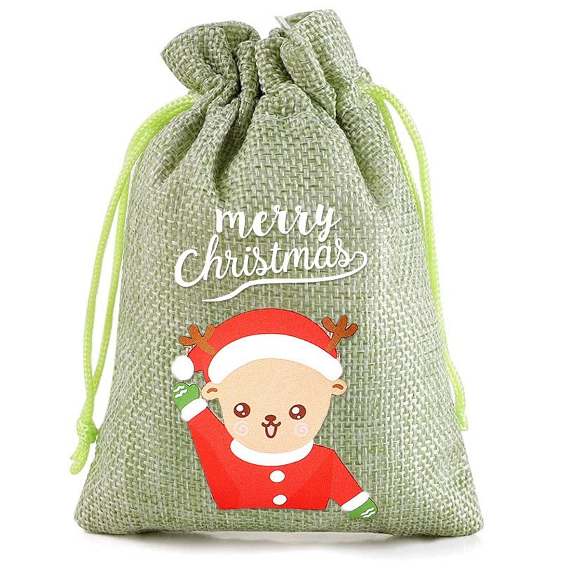 Christmas Linen Drawstring Bag