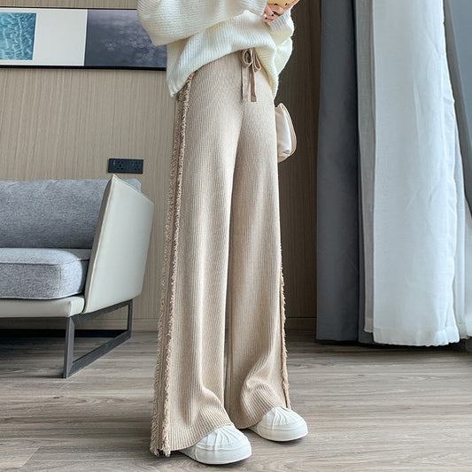 Women's Side Tassel Knitted Wide-leg Pants