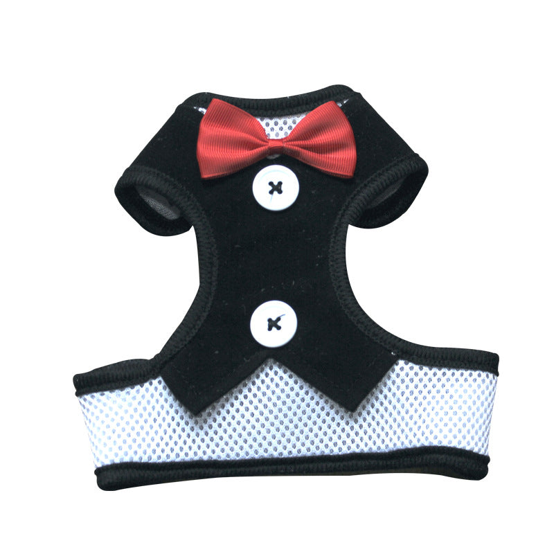 Small Dog Teddy Vest-style Bow Evening Dress With Chest Strap