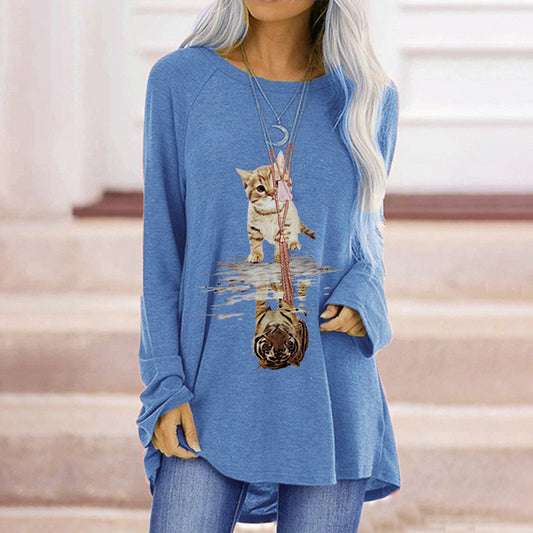 Loose Round Neck Long Sleeve T-shirt For Women