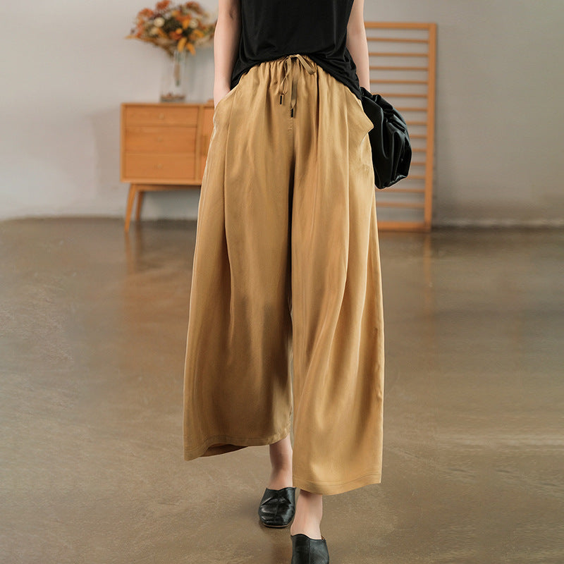 Cuprammonuium Summer New Ice Refreshing Tied Elastic Waist Loose Elegant Casual Pants