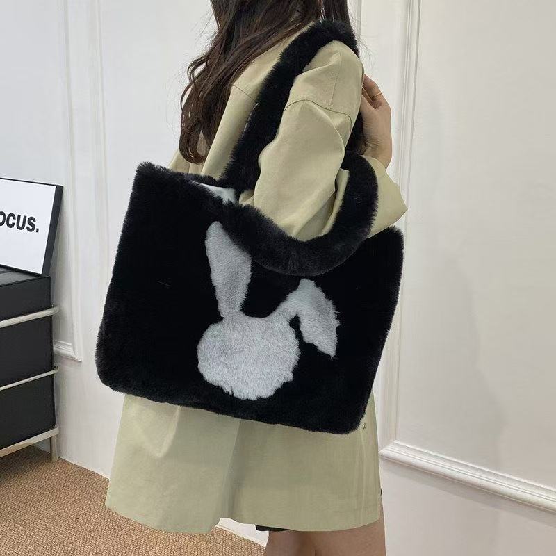 New Cute Rabbit Head One-shoulder Portable Plush Bag