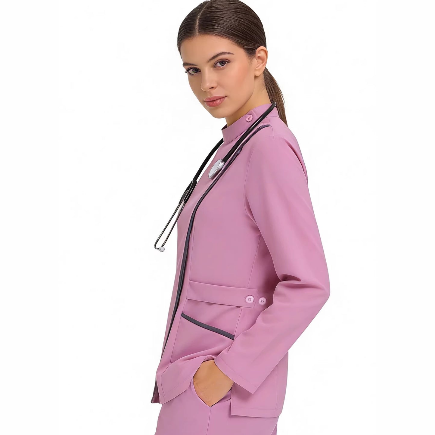 Black Small Stand-up Collar Long-sleeve Suit