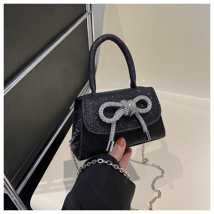 Simple Casual Bowknot New Fashion Korean Chain Personality Hand-carrying Crossbody Shoulder Small Square Bag