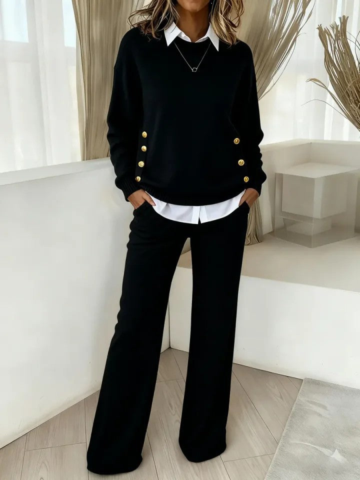 Independent Site Cross-border Button Decoration Fake Two-piece Set