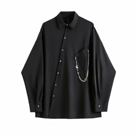 Retro Slant Placket Long Sleeve Shirt Men's Design