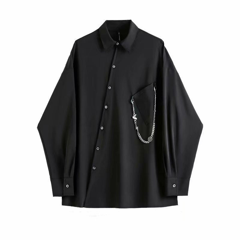 Retro Slant Placket Long Sleeve Shirt Men's Design