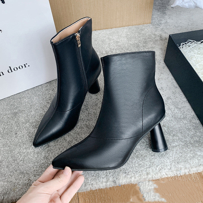 Women's All Match Chunky Heel Ankle Boots Pointed Toe High Heel