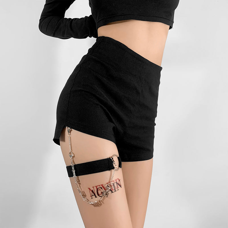 High Waist Black Shorts Women's All-match Leg Ring Design Slim Bottoming Hot Pants Summer