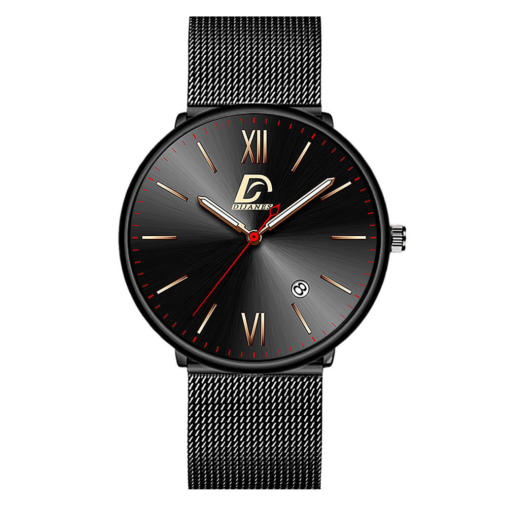 Men's Stainless Steel Calendar Watch Korean Version