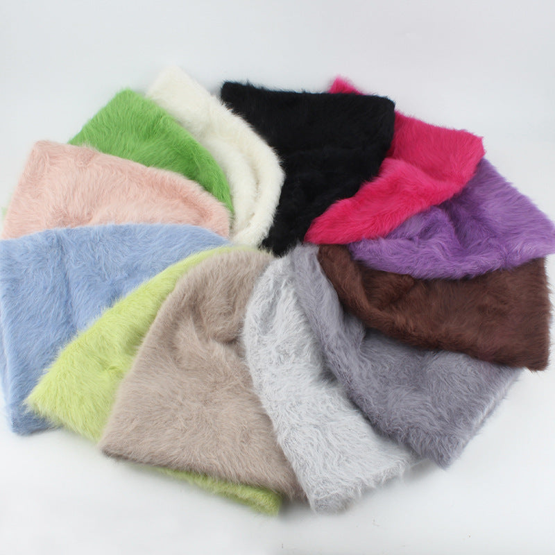 Plush and gentle rabbit hair knitted pile hat
