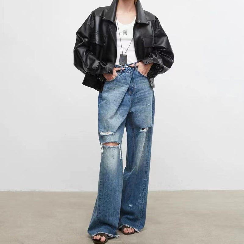 Ny kort casual jakke i fåreskind med løs retro-pasform