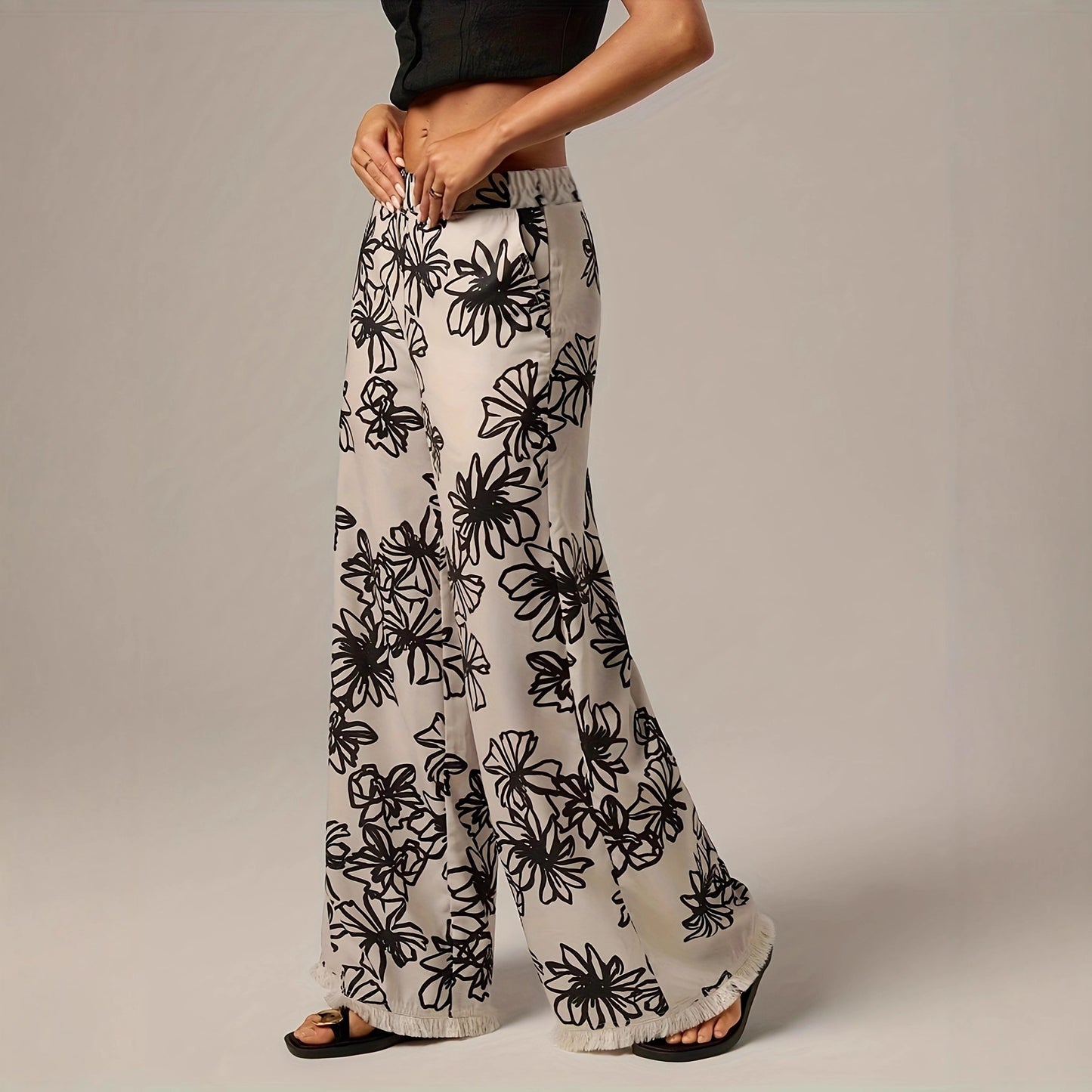 New Soft-style Elegant Wide-leg Pants With A Delicate Print