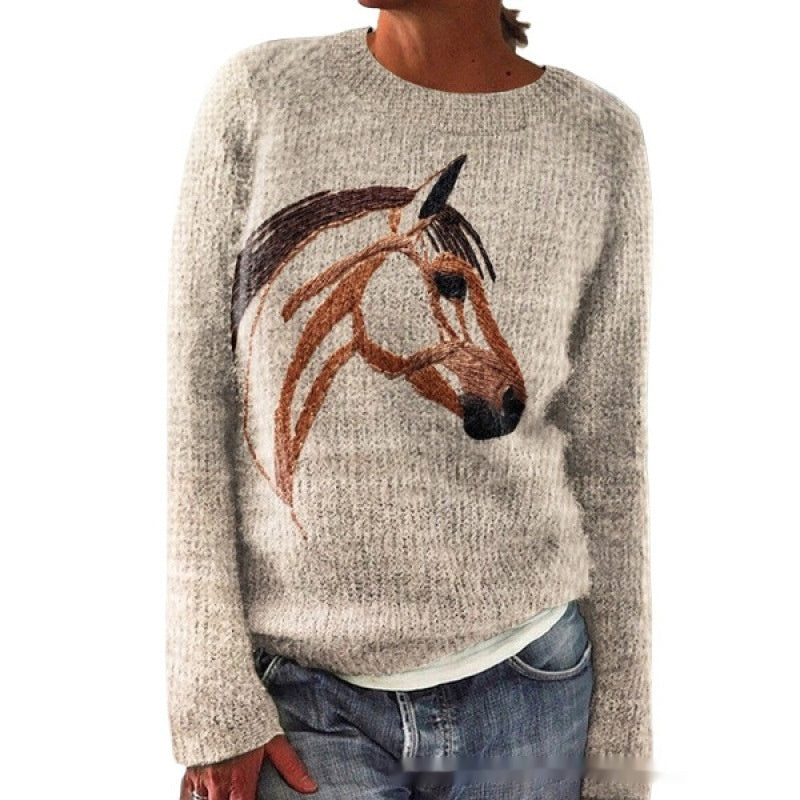 Dame Sweater Med Rund Hals Afslappet Pendler Sweater