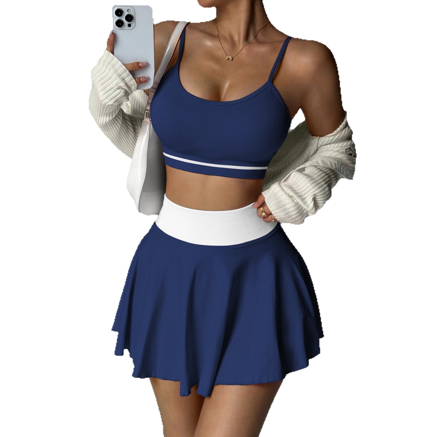 Womens Camisole Yoga Top And High-waisted Skirt Two-piece Set