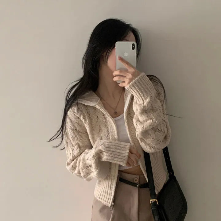 Early Sweater Coat Slim Fit Slimming V-neck Long Sleeve Top