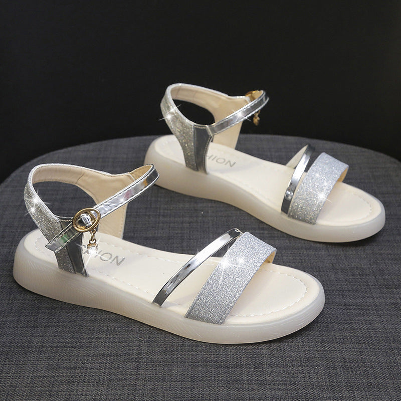 Slope-heeled Women's Thick Soles One-line Buckle Sandals