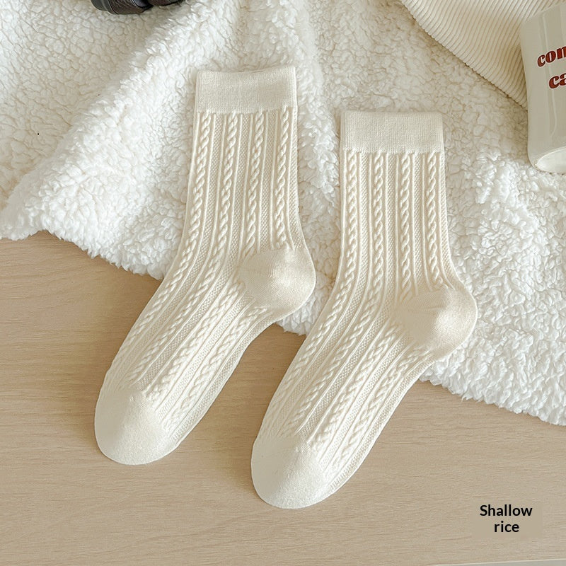 Womens Fleece-Lined Winter Cable-Knit Stockings