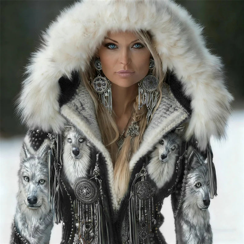 Womens Ethnic-Style Printed Hoodie
