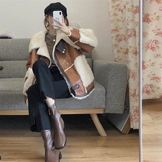 Women's Retro Fur All-in-one Motorcycle Jacket