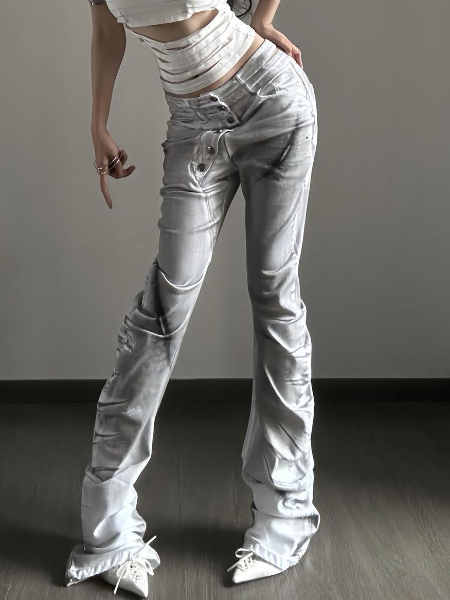 Washed Curved Knife Jeans Slim And Slimming Pants