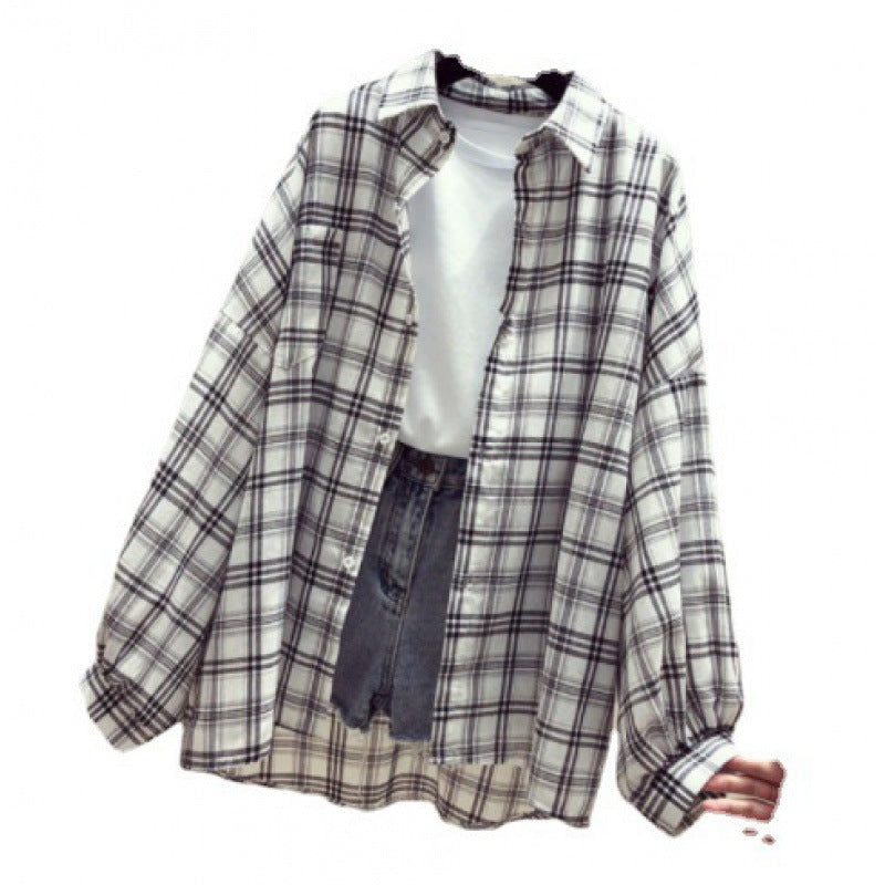 Womens Creative Casual Loose Plaid Shirt