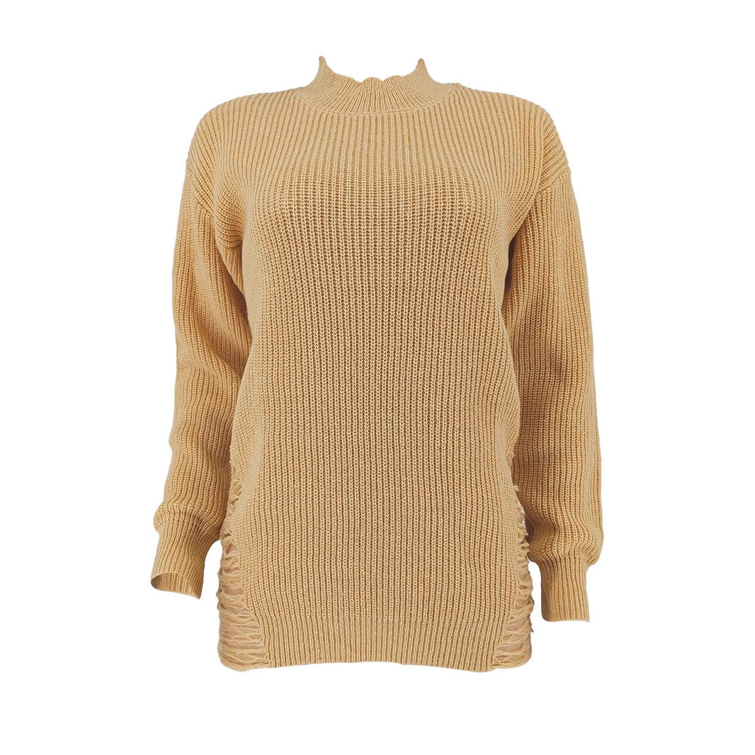 Moderigtig sexet lang pullover-sweater med udskæringer og slim pasform