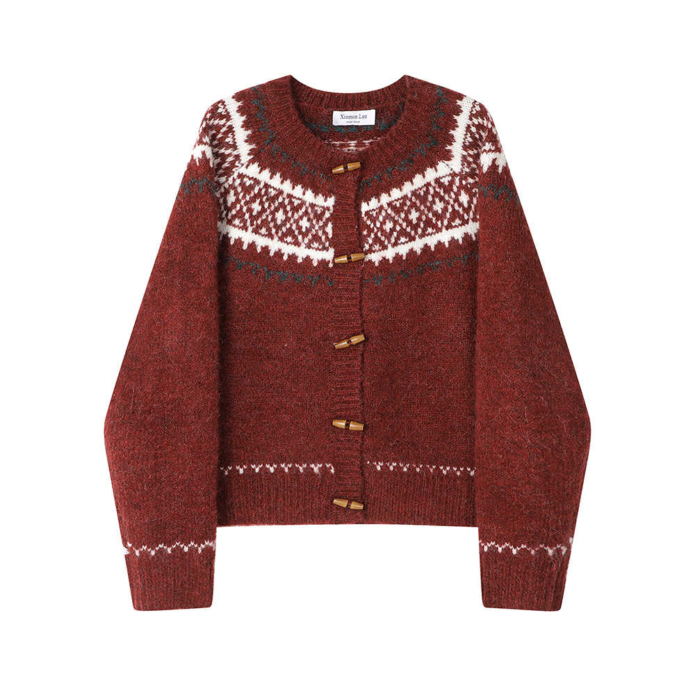 Christmas Sweater Cardigan Winter Slimming Two-tone Coat