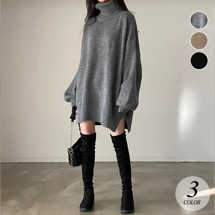 High Collar Warm Sweater Mid-length Versatile Knitted Top Women