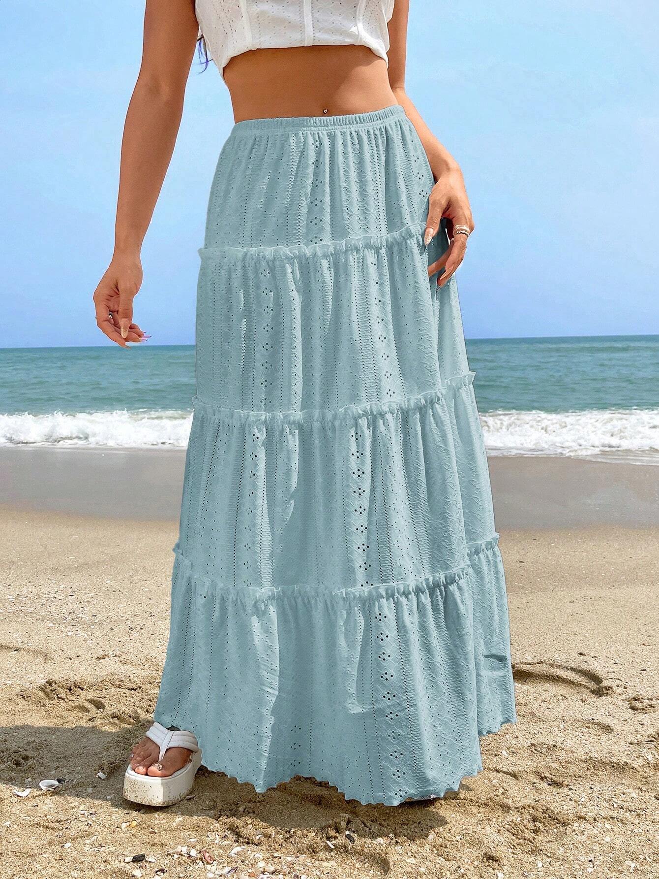 Women's Elastic Waist Mid-length Stitching Solid Skirt