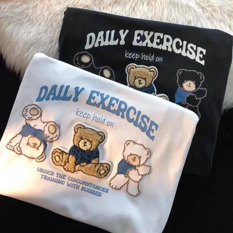 Pure Cotton Bag Collar Flocked Printed Towel Embroidery Milk Series Cute Bear Design Short Sleeve