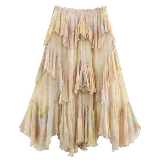 Womens Printed Layered-Design Long Skirt