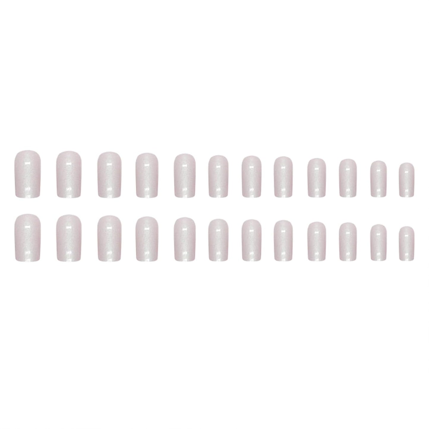 Press on Nails Medium Square Chrome Acrylic Glossy Glue on Artificial Squoval Aurora Pearl Flash Stick on False Nails with Design 24 Pcs
