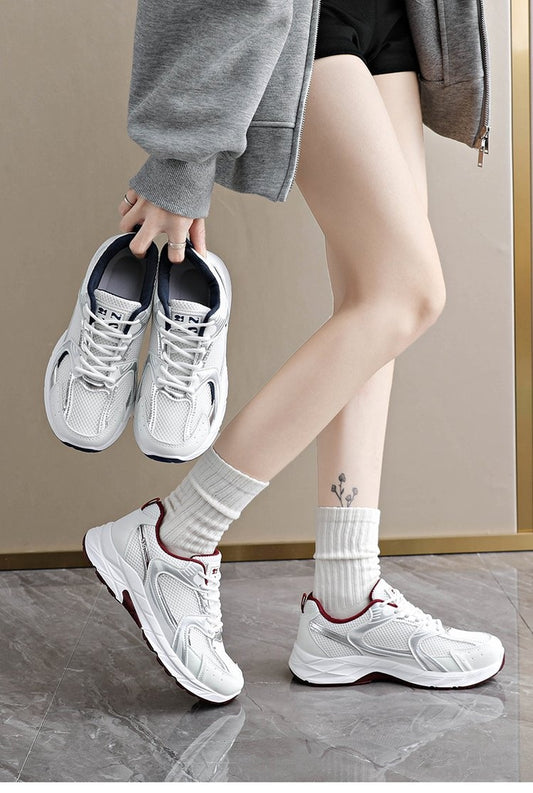 Women's Retro Color Block Chunky Sneakers, Breathable Mesh Casual Shoes