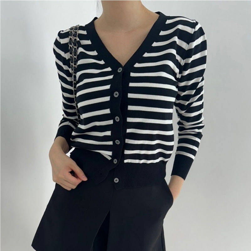 Autumn Soft Sticky Striped Sweater Top