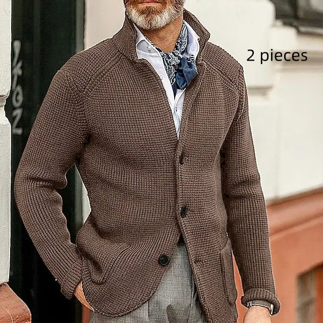 Fashion Men's Casual Long-sleeved Knitted Cardigan Stand Collar Sweater