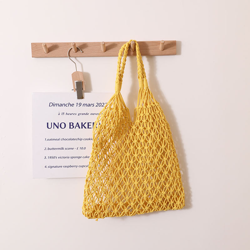 Women's Casual Hollow Cotton Thread Hand Woven Bag