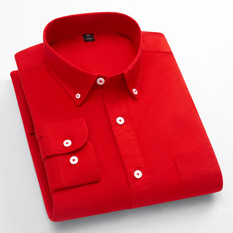 Mens Pure Cotton Solid-Color Breathable Oxford Shirt