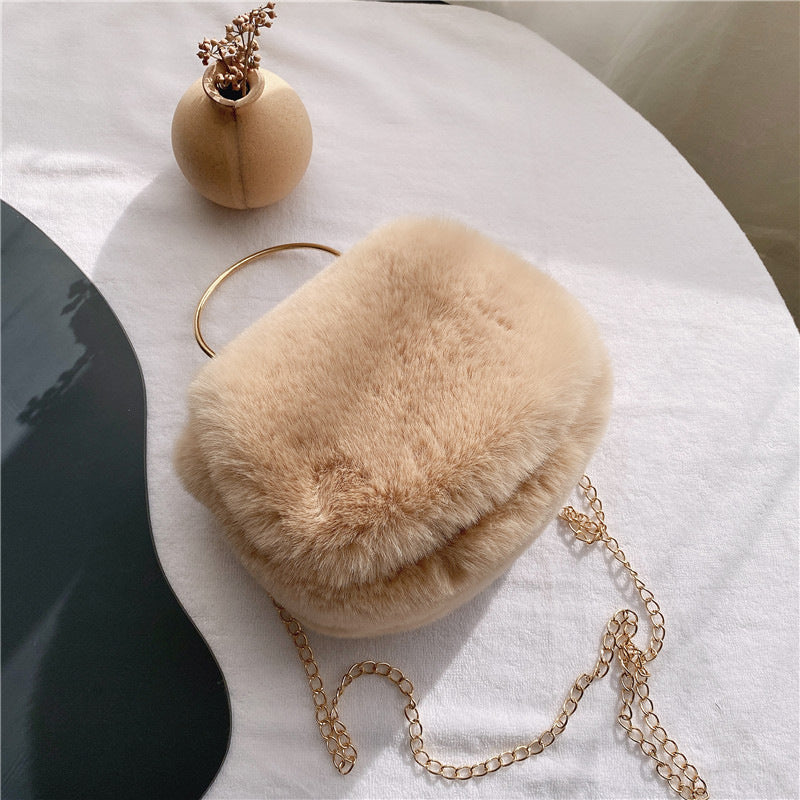 Women's Fashion Chain Plush Crossbody Bag