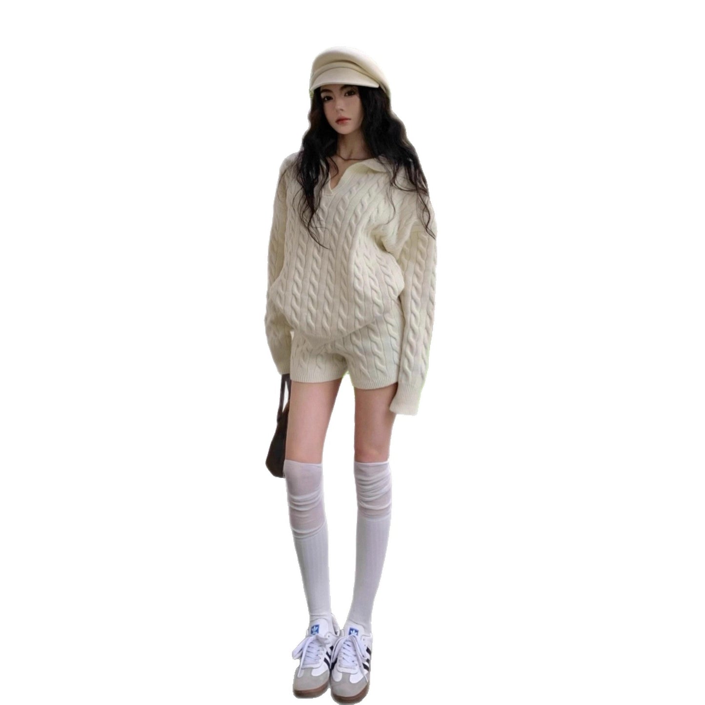 Loose And Lazy Style Top Shorts Fashion Suit