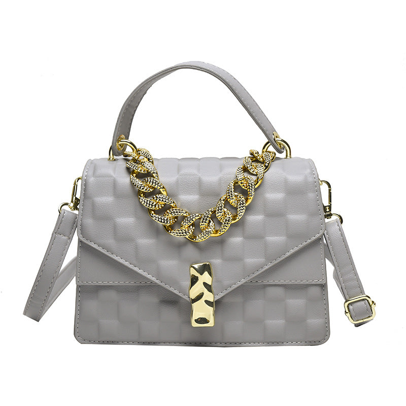 European And American Plaid Thick Chain Portable Small Square Bag